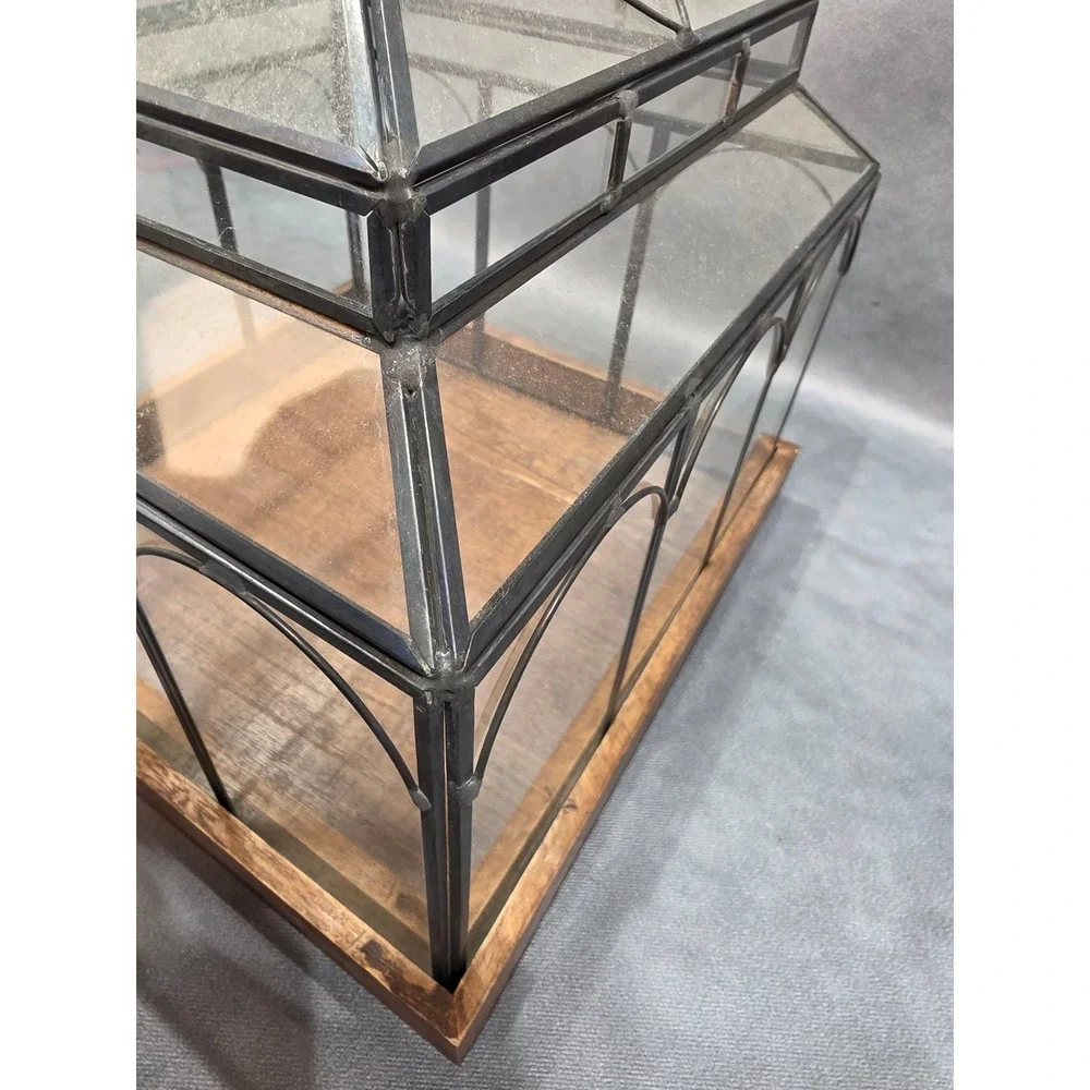 Vintage Style Glass Wardian Case Terrarium with Wooden Base and Metal Frame